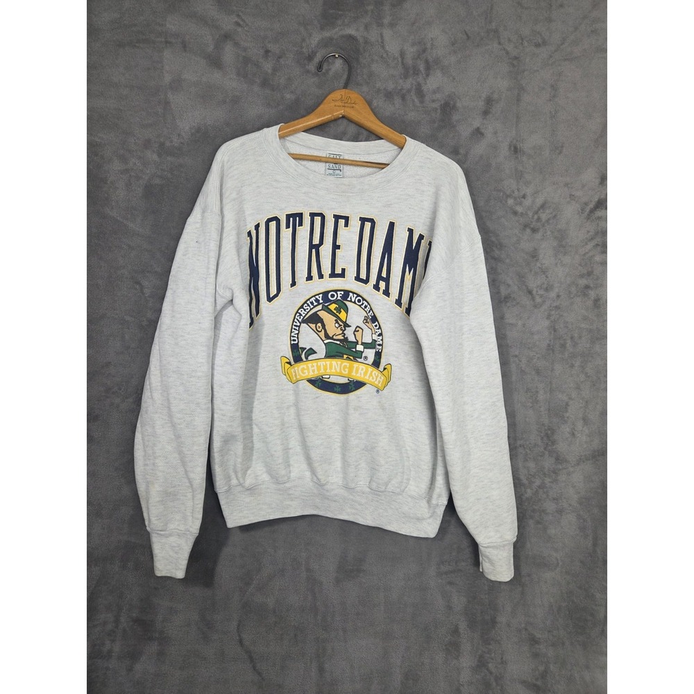 Vtg 90s Notre Dame Fighting Irish Galt Sand Sweatshirt Unisex L Thick Gray USA‎